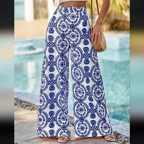 Allover Print Wide Leg Pants Palazzo Pants - Picture 6 of 6